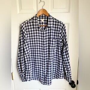 J. Crew Factory Navy and White Gingham Plaid Casual Button Down Shirt